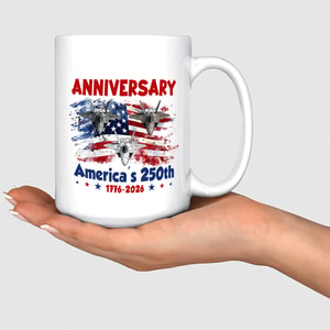 Personalized America's 250th Anniversary Fighter Jet Mug Custom Names Patriotic Independence Day Gift 1776–2026