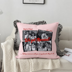 Wrapped in Our Memories – Personalized Wedding Photo Pillow with Custom Names & Date