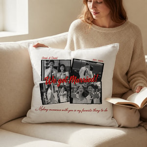 Wrapped in Our Memories – Personalized Wedding Photo Pillow with Custom Names & Date