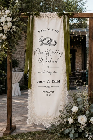 Custom Wedding Welcome Decor – Personalized Hanging Banner with Wedding Date