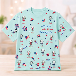 Family Matching Patriotic T-Shirt, Personalized Dad Name And Kids' Names