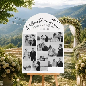 Elegant Wedding Love Marriage Photo Sign, Personalized Arch Picture Collage Welcome Board, Custom Foam Board Display for Reception Entrance
