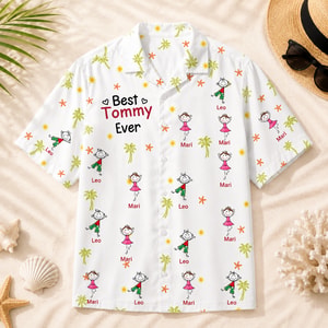 Best Dad Ever Hawaiian Shirt, Custom Name Hawaiian Shirt, Personalized Kids Figure Shirt, Choose Number of Children