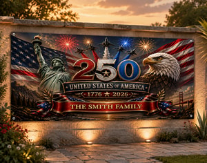 Custom Polyester Outdoor Banner - Personalized America 250th Anniversary Gifts For Mom, Dad, Brother, Sister, Kids - Strong As One