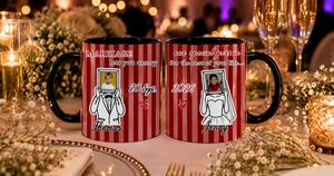 Personalized "Marriage Lets You Annoy" Stripe Wedding Mug Set