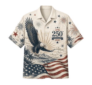 USA 250 Years of Freedom Hawaiian Shirt, Patriotic Eagle Flag 1776-2026 AOP Hawaii Shirt