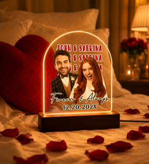 Personalized Wedding Anniversary Acrylic Night Light, Custom Face Couple LED Lamp, Name Repeating Acrylic Night Light<