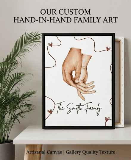 Personalized Watercolor Family Hand-In-Hand Art For Home