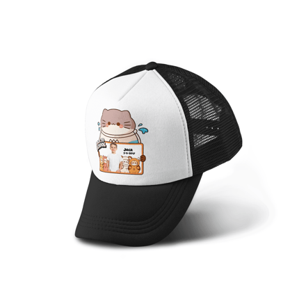 Personalized Back To School Kids Trucker Cap With Photo & Name | Cute Cat Custom Mesh Snapback Hat