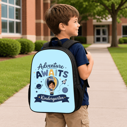 Personalized Adventure Awaits Kindergarten Backpack – Custom Photo & Name Back To School Backpack For Kids
