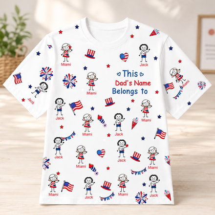 Family Matching Patriotic T-Shirt, Personalized Dad Name And Kids' Names