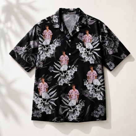 Personalized Skull Floral Hawaiian Shirt - Upload Your Photo - Custom Portrait Gift