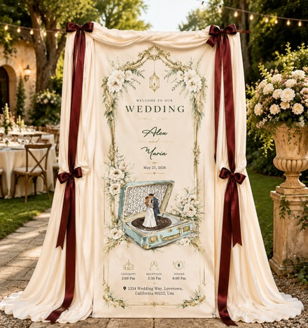 Personalized Wedding "Vintage Music Box" Banner