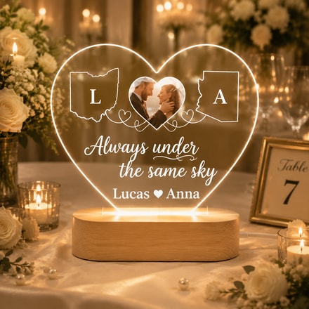 Personalized Wedding Love Marriage Two Map Night Light, Custom Acrylic Plaque For Wedding Couple, Long Love Distance Relationship Anniversary Gift