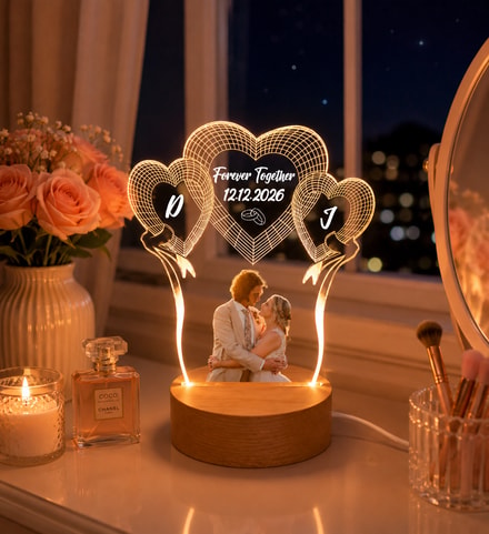 Personalized Wedding Couple 3d Photo Lamp - Custom Heart Balloon Led Night Light, Unique Anniversary & Wedding Gift For Bride And Groom, Romantic Usb Desk Decor