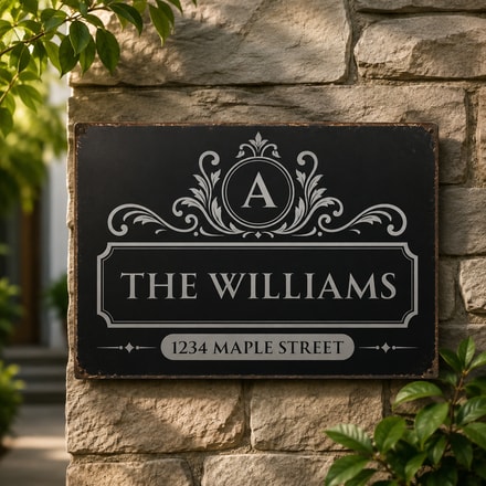 Personalized Rectangular Iron Sign With Vintage Monogram And Family Name For Front Gate, Unique Housewarming Gift