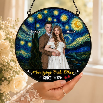"Annoying Each Other" Personalized Photo Suncatcher – Custom Couple Forest Portrait, Romantic Anniversary & Wedding Keepsake