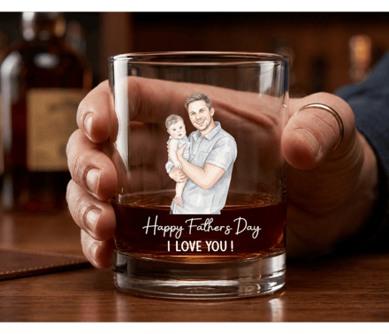Custom Photo Pencil Sketch Best Dad Ever - Personalized Whiskey Glass