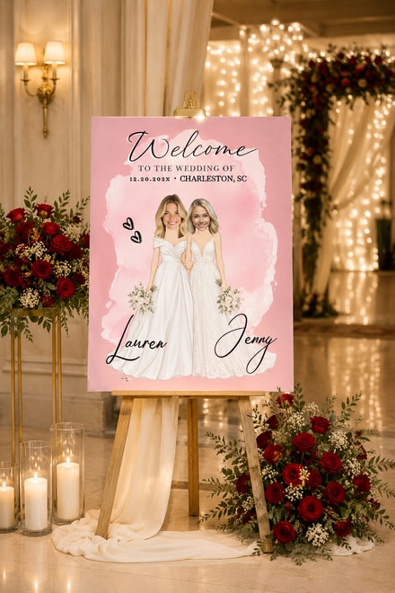 Custom Two Brides Wedding Welcome Sign – Portrait