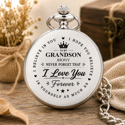 To My Grandson, I Love You Forever, Crown Design, Pocket Watch, Gift For Grandson