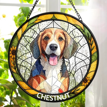 Custom Photo Portrait Dog Cat Family - Personalized Stained Glass Window Hanging Suncatcher