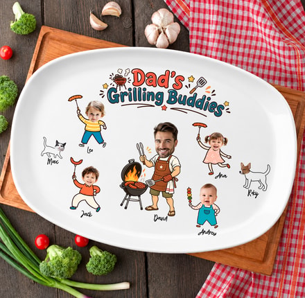 Custom Photo Dad’S Grilling Buddies - Personalized Grilling Platter - Father'S Day Gifts For Dad, Husband, Papa, Grandpa, Daddy