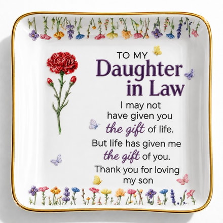 To My Daughter In Law Gift Ceramic Dish, Personalized Flower Jewelry Tray