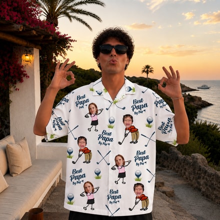 Best Papa Hawaiian Shirt – Custom Kid Portrait Vacation Aloha Tee, Fun Tropical Hawaiian Shirt For Dad And Grandpa
