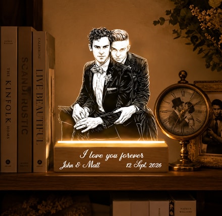 Custom Line Art Gay Wedding Photo Led Acrylic Night Light Personalized Lamp