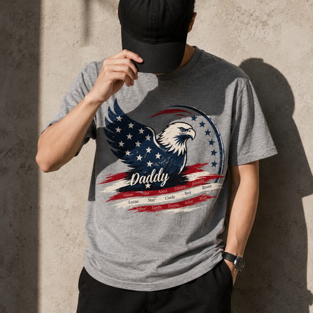 Custom Name Kids, American Flag, Father'S Day Gift For Grandpa, Dad - Personalized Shirt