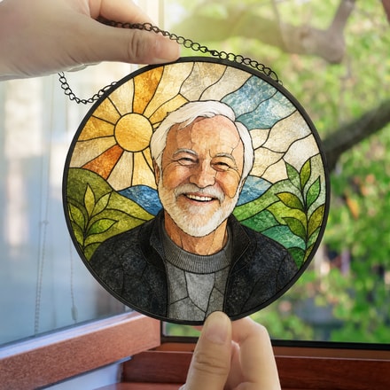 Custom Photo Portrait Mom Grandma Parents Family - Personalized Stained Glass Window Hanging Suncatcher