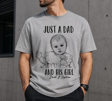 Custom Photo Pencil Sketch Portrait A Dad And His Girl - Personalized T Shirt