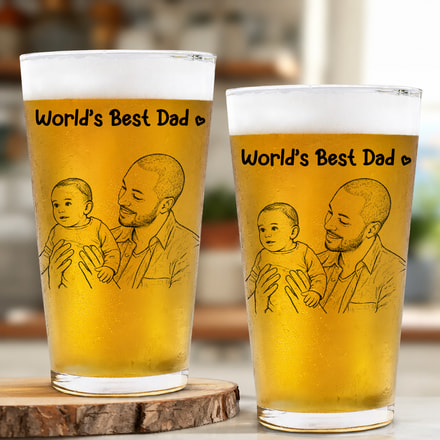 Custom Photo Pencil Sketch Family Dog Cat Portrait - Personalized Beer Glass