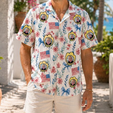 Personalized "Patriotic Floral Bow" Aloha Shirt