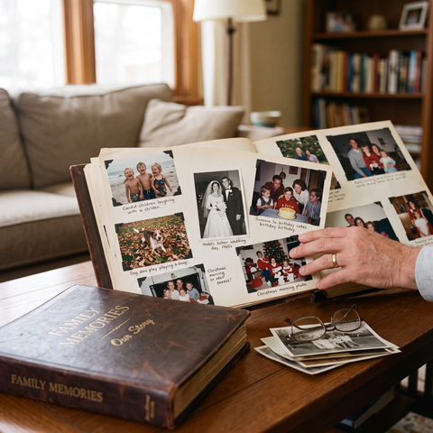 Family photo album and cherished memories