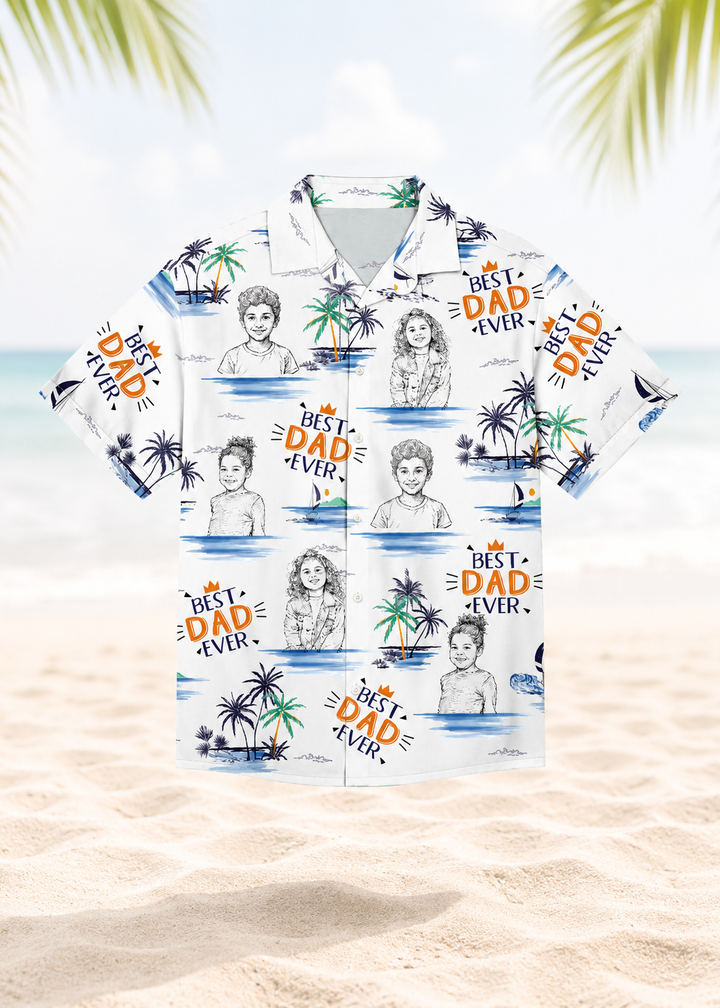 Custom Face Kids Hawaiian Shirt Personalized Children Photo Best Dad Ever Vacation Shirt