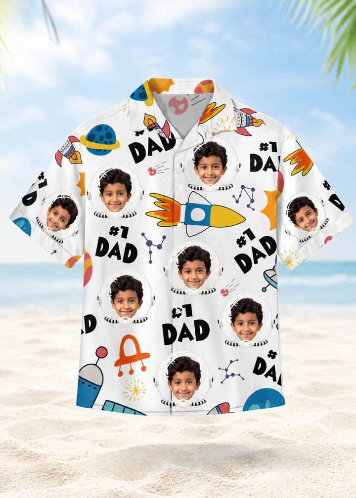 Custom Face Kids Hawaiian Shirt Astronaut #1 Dad Personalized Vacation Gift Shirt